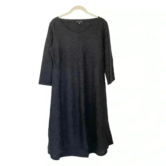 Eileen Fisher Dark Gray Wool Knit Dress Medium Petite Lagenlook 3/4 Sleeves - Picture 1 of 9